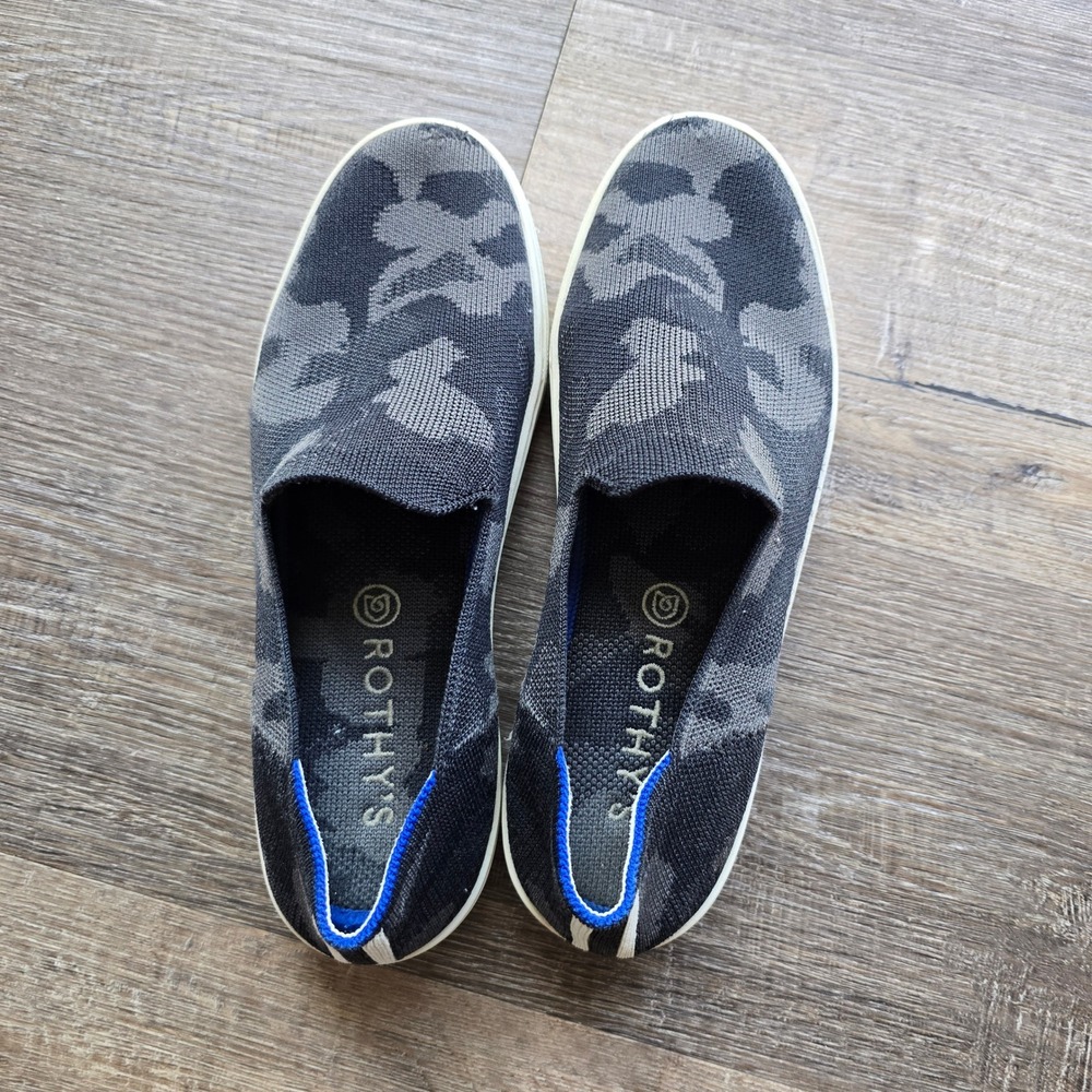 Rothy's The Sneaker Slip On Shoes Womens 9 Grey Black Camo Knit Sustainable